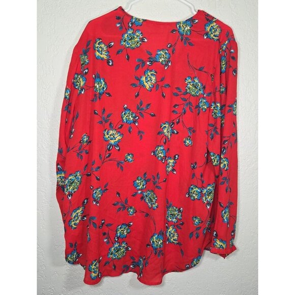 Woman Within Boho Top Large 18/20 Red Floral Peasant Flowy Shirt - Picture 4 of 6